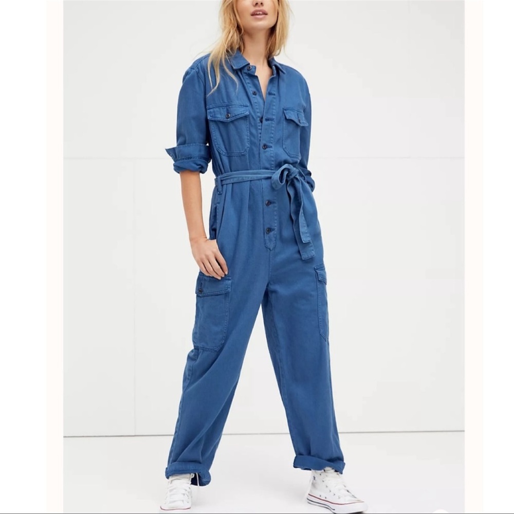 NWT Free People Blue Button Down Jumpsuit